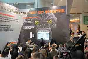 Guerrilla Girls spokespersons being interviewed at Art Basel, Wanchai, 27 March 2018