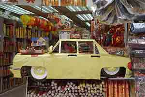 Paper car on display in a ritual goods store, Sheung Wan, 9 April 2018