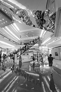 Shops and escalators in Festival Walk, Kowloon Tong, 3 April 2018