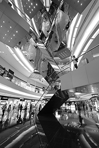 Shops and escalators in Festival Walk, Kowloon Tong, 3 April 2018