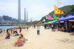 Lamma Power Station Beach with tents of dragon boat race competitors, Lamma Island, 13 May 2018