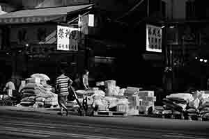 Dried food shops and goods on the street, Des Voeux Road West, Sheung Wan, 15 May 2018