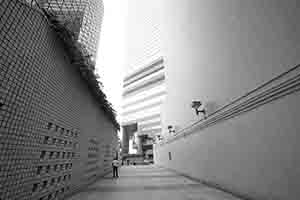 View of the Grand Hyatt hotel between the Shui On Centre and Wanchai Tower, Wanchai, 3 May 2018