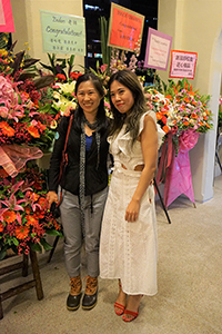 Sara Tse (left) at the opening of her ceramics exhibition in  a private art gallery, Tai Kwun, Central, 8 June 2018