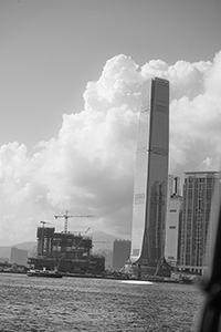 International Commerce Centre, the M+ building under construction, and Victoria Harbour, 26 June 2018