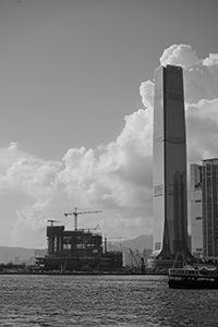 International Commerce Centre, the M+ building under construction, and Victoria Harbour, 26 June 2018