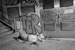 Homeless man asleep on Ladder Street, Sheung Wan, 27 June 2018