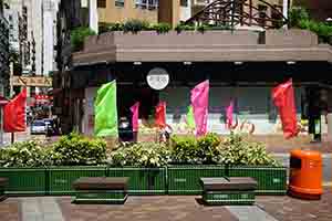 Flags placed for the anniversary of Hong Kong's return to Chinese sovereignty, Morrison Street, Sheung Wan, 30 June 2018