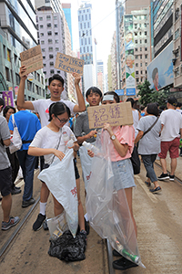 Recycling team at the annual pro-democracy march, Hennessy Road, Wanchai, 1 July 2018