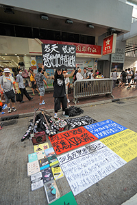 Participant in the annual pro-democracy march, Hennessy Road, Wanchai, 1 July 2018
