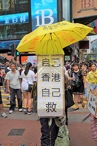 Participant in the annual pro-democracy march, Causeway Bay, 1 July 2018