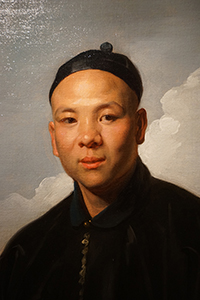 Detail of Portrait of Lum A'Kao by Henri-Pierre Danloux on display in Fine Art Asia, Hong Kong Convention and Exhibition Centre, Wanchai, 28 September 2018