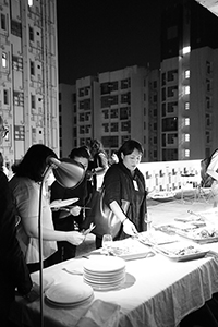 Meal on the roof of the JCCAC following a Hong Kong International Photo Festival exhibition opening, Shek Kip Mei, 25 October 2018