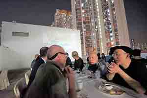 Meal on the roof of the JCCAC following a Hong Kong International Photo Festival exhibition opening, Shek Kip Mei, 25 October 2018