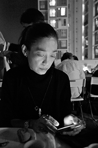 Sonia Au, at a meal on the roof of the JCCAC following a Hong Kong International Photo Festival exhibition opening, Shek Kip Mei, 25 October 2018