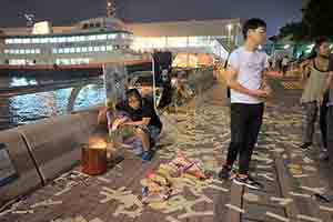 Memorials placed at the Central Ferry Piers for those who died in the Lamma Island ferry collision, Central, 1 October 2018