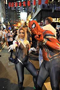 Spiderman on D'Aguilar Street, Halloween, 31 October 2018