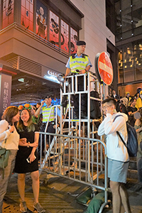 Police on crowd control duty, Lan Kwai Fong, Central, 31 October 2018