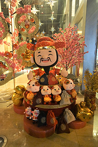 Lunar New Year decoration in a building lobby, Central, 7 January 2019