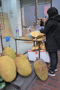 Jackfruit being sold at a specialist fruit stall, Sheung Wan, 23 January 2019
