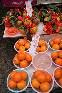 Oranges on sale in a street market, Shau Kei Wan, 31 January 2019