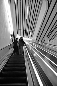 On the escalator in the Xiqu Centre, West Kowloon Cultural District, 20 January 2019