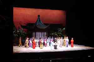 Performers taking their bows with artistic director Pak Suet-sin after the opening performance of 'The Reincarnation of Red Plum', Xiqu Centre,  West Kowloon Cultural District, 20 January 2019