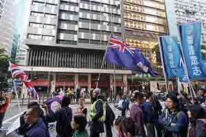 Protesters with British and Hong Kong colonial era flags, Hennessy Road, Wanchai, 1 January 2019