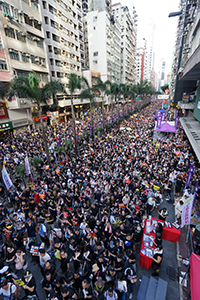 Crowds on Hennessy Road, 1st July annual protest rally and march, Wanchai, 1 July 2019