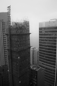 Building under construction, with scaffolding, Ko Shing Street, Sheung Wan, 31 July 2019