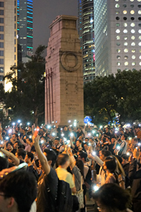 Protesters holding up phones with their lights turned on, civil servant rally, Jackson Road, Central, 2 August 2019