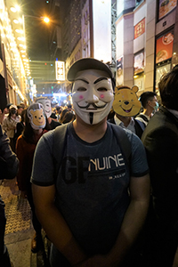 Guy Fawkes mask for Halloween, Wellington Street, Central, 31 October 2019