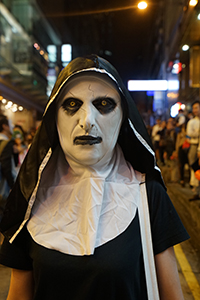Person in Halloween costume, Wellington Street, Central, 31 October 2019
