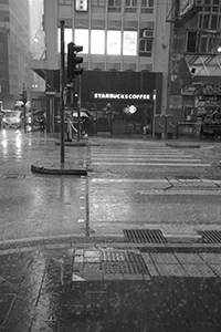 Des Voeux Road Central in rainy weather, Sheung Wan, 6 October 2019
