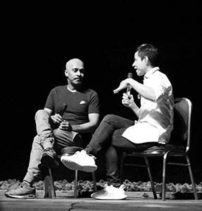 Akram Kahn being interviewed by Daniel Yeung after his performance 'Xenos', Cultural Centre Grand Theatre, Tsim Sha Tsui, November 2019