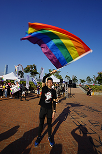 Rainbow flag at a gay pride rally, Edinburgh Place, 16 November 2019