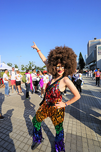 Participant at a gay pride rally, Edinburgh Place, Central, 16 November 2019