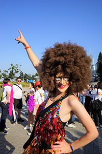Participant at a gay pride rally, Edinburgh Place, Central, 16 November 2019
