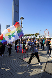Rainbow Bauhinia flag at a gay pride rally, Edinburgh Place, 16 November 2019