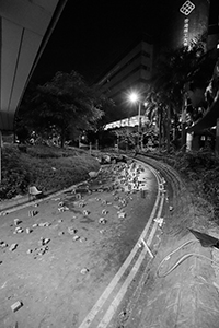 Roadblock on Hong With Path, adjacent to the occupied Polytechnic University campus, 16 November 2019
