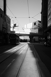 Light and shadow on Des Voeux Road West, Sheung Wan, 24 November 2019