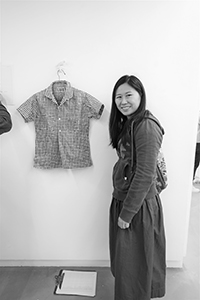 Sara Tse and her artwork in the 'What's on Paper' exhibition, Visual Arts Centre, Kennedy Road, 11 December 2019