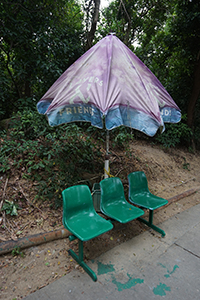 Umbrella and chairs, Lamma Island, 15 December 2019