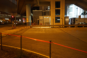Orange tape replacing railings removed by protesters on 21 July, near the Central Police Station, Sheung Wan, 24 July 2019