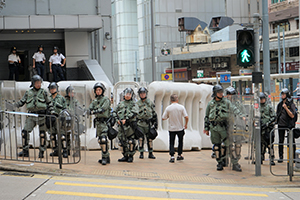 Police outside Western Police Station, Des Voeux Road West, Sai Ying Pun, 28 July 2019