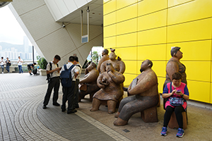 Sculpture by Rosanna Li Wei Han outside the Yau Tong MTR station, 12 July 2019