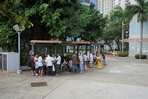 Men gathering to play Chinese Chess, Yau Tong, 12 July 2019
