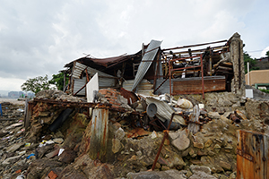 Abandoned buildings on the waterfront, Lei Yue Mun, 12 July 2019