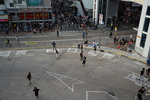 Protesters retreating, 'Reclaim Sheung Shui' protest against parallel traders from China, Lung Sum Avenue, 13 July 2019