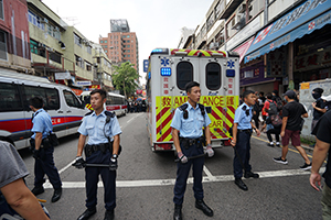 Police line, 'Reclaim Sheung Shui' protest against parallel traders from China, 13 July 2019